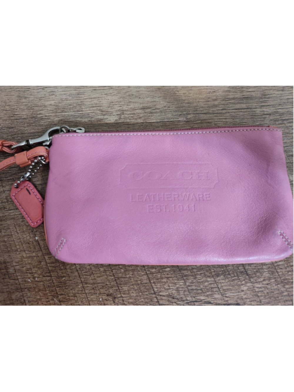 Women's Coach Leather Wristlet One Size Pink and Beige